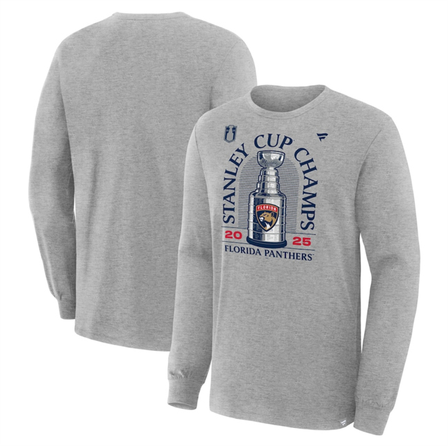 Men's Florida Panthers Heather Gray 2025 Stanley Cup Champions Locker Room Long Sleeve T-Shirt